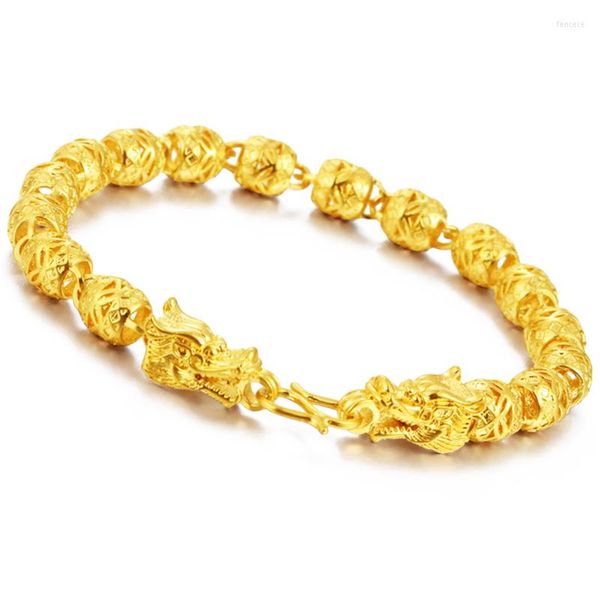Lien Bracelets Vietnam Alluvial Or Bijoux Perles Creuses Tête De Dragon Bracelet Couleur Laiton En Gros De Luxe Hommes