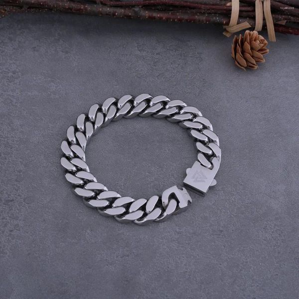 Bracelets à maillons Viking en fonte cubaine, chaîne épaisse pour hommes, en acier inoxydable, poli fin, quatre côtés coupés, cadeau pour petit ami
