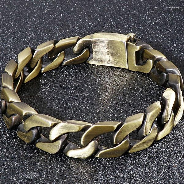 Pulseras de eslabones, bandas de mano de acero inoxidable de Color bronce Vintage para hombres, brazalete Mannen, cadena de titanio de 13MM, pulsera para hombres, regalos