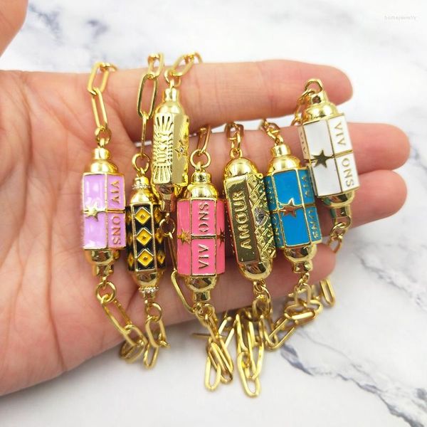 Lien Bracelets Vintage Dripping Oil Coloré Hexagone Étoile Mots Lettre Pendentif Bracelet Charme De Mode Mignon Style Pour Hommes Femmes À La Main