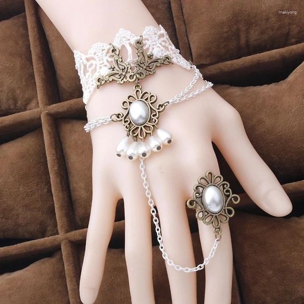 Pulseras de eslabones, pulsera gótica de moda Vintage, encaje hecho a mano, pulsera de cristal grande, brazaletes para dedos para mujer, regalo de Navidad