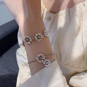 Link Armbanden Vintage Handgemaakte Daisy Flower Bedelarmband Voor Vrouwen Thaise Zilveren Ketting Bangle Gift Partij Sieraden Sl669