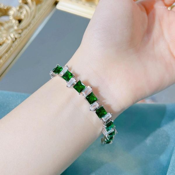 Pulseras de eslabones, joyería Vintage de calidad de lujo, piedra verde cuadrada, accesorios para fiesta de banquete de boda para mujer, regalo de aniversario, tendencia 2023