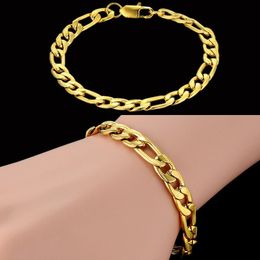 Link armbanden vintage mannelijke armband goud kleur roestvrij staal figaro mannen sieraden bileklik pulserasLink319i