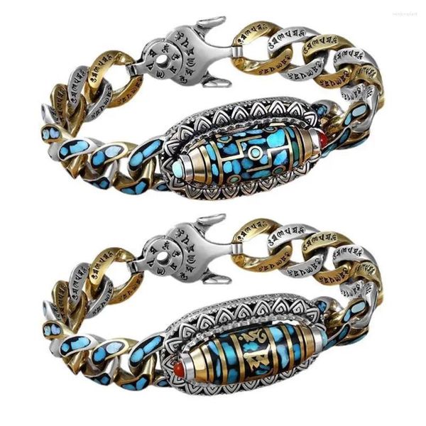 Bracelets liens hommes vintage turquoise mantra à six caractères mantra à neuf yeux dzi bracelet bracelet bouddhiste croyance religieuse méditation bonne chance