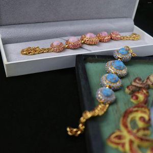 Bracelets à maillons Vintage en pierre naturelle bleue et rose pour femmes, bijoux épais pour fête sur piste, spectacle en T, fantaisie, tendance, Boho INS japon