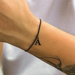 Link Armbanden Vintage Simple 26 Letters Initiële Charms Zwart Verstelbare A-Z Naam voor vrouwen Men Vriendschap Sieraden Geschenken