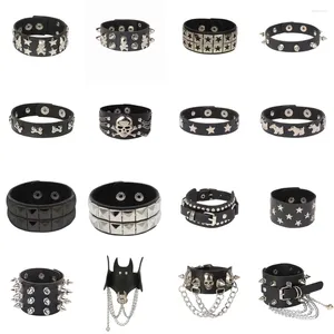 Bracelets à maillons Vintage Snap Punk Rock Wrap Bracelet en cuir synthétique polyuréthane noir hommes étoile crâne os gothique large manchette pour femmes bijoux