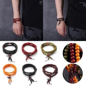 Pulseras de eslabones de estilo Vintage para hombres y mujeres, cuentas de oración, Buda budista, brazalete de madera para meditación, pulsera de sándalo Natural