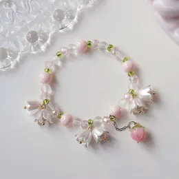 Bracelets à maillons Vintage Rose Doux Cristal Perle Fleur De Lys Bracelet Pour Femmes Coréen Mignon Gland Papillon Pendentif Bijoux Esthétique