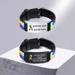 Lien Bracelets Vnox Nom personnalisé gratuit pour bébé filles garçons cadeau d'anniversaire personnalisé autisme ICE Info bandes de silicone souple bracelet