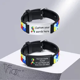 Link Bracelets vnox gratis aangepaste naam voor babymeisjes jongens verjaardagscadeau gepersonaliseerd autisme ijs info zachte siliconen bands polsbandjes