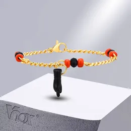 Bracelets à maillons Vnox, chaîne de couleur or pour garçons et filles, perles rouges, breloque à main, amulette pour bébé, cadeaux, bijoux