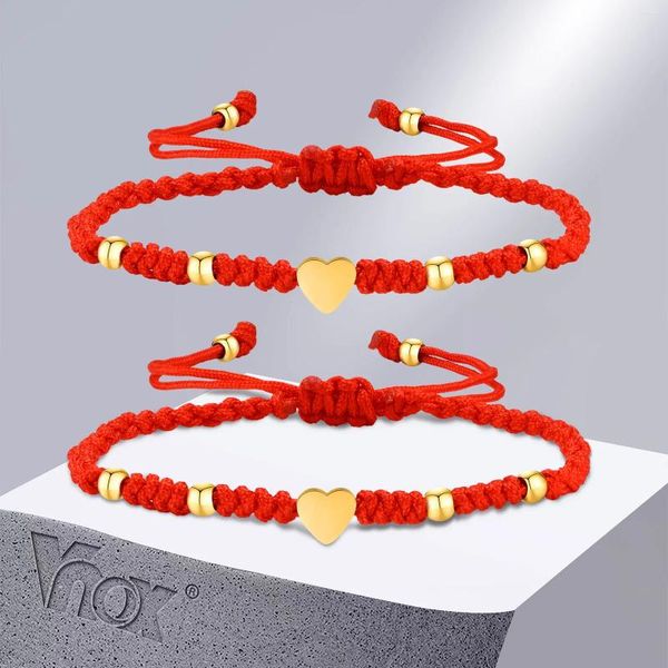 Pulseras de eslabones VNOX Hecho a mano trenzado Lucky Red Color Cuerda Cadena Pareja para mujeres Hombres Amor Promesa Regalos de recuerdo