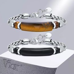 Bracelets à maillons Vnox pierre naturelle pour hommes Anti allergie en acier inoxydable chaîne de blé bracelet cadeaux père papa anniversaire noël