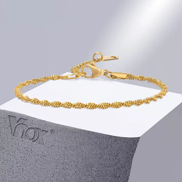 Vnox – Bracelets à maillons tendance pour femmes, chaîne fine couleur or, acier inoxydable torsadé, bijoux cadeau