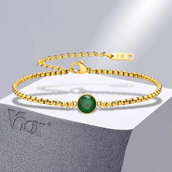 Pulseras de eslabones Vnox, pulsera de cadena para mujer, Color dorado, eslabones de metal de acero inoxidable con pulsera de piedra verde AAA CZ Vintage