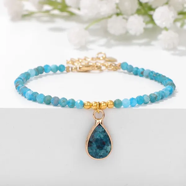 Pulseras de eslabones Gota de agua Cuarzos Pulsera con dijes de cristal Apatita azul Piedra natural Cuentas facetadas Cadena para mujeres Hombres Joyería de moda