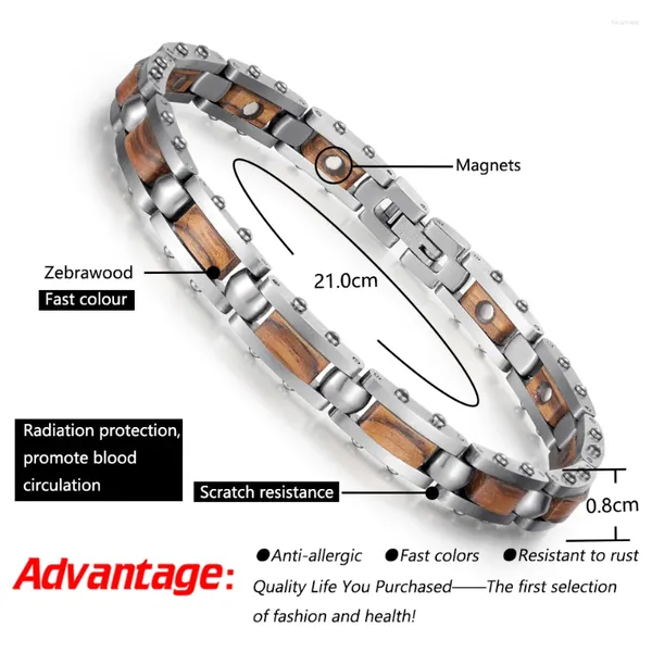 Bracelets à maillons Welmag Bracelet en acier inoxydable zèbre pointu soins de santé Bio énergie bracelets magnétiques en bois pour femmes hommes Viking bijoux