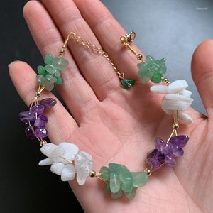 Lien Bracelets Blanc Moonstone Aventurine Bracelet Irrégulier Chips Perles 14 K Fil Enroulé Tumbled Violet Pierres Poignet Bijoux 1 pc