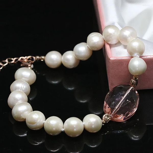Lien Bracelets blanc naturel perle d'eau douce perles rondes ovale cristal Unique bricolage femmes Bracelet à breloques bijoux B1407