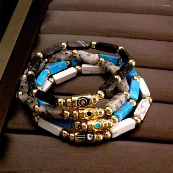 Pulseras de eslabones, pulsera de cuentas de Color dorado y pino blanco para Mujer y hombre, abalorio bohemio Vintage a la moda, cuerda elástica de mano de Fátima, joyería para Mujer