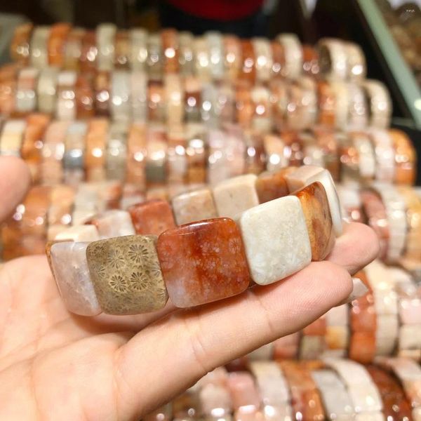 Bracelets à maillons en jaspe de corail naturel, 1 pièce, véritable, pierre de chrysanthème Semi-précieuse, bijoux, 18cm, vente en gros