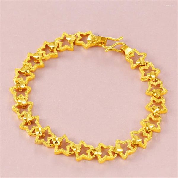 Pulseras de eslabones Venta al por mayor Hermosas estrellas de cobre dorado Pulsera de línea de cadena para mujeres de moda Novia Joyería para fiesta de boda Brazaletes