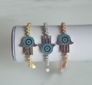 Pulseras de eslabones Venta al por mayor Mezcla de colores Oro Joyería turca Alta calidad Cz Turquesas Piedra Hamsa Mano Tenis Cadena Ajustar pulsera