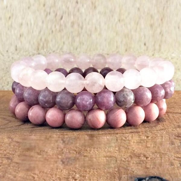 Pulseras de eslabones, venta al por mayor, pulsera de Chakra de corazón rosa Natural, diseño de conjunto de piedras preciosas de Yoga para mujeres que abren el