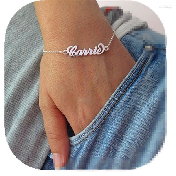 Bracelets à maillons en gros personnalisé plaque signalétique bracelets de cheville en argent massif pour femmes coupe à la main filles cadeau de noël