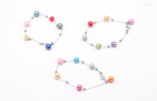 Bracelets à maillons prix de gros en argent sterling 925 avec perles rondes de 6 grades colorées N80