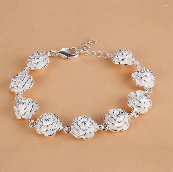 Bracelets à maillons couleur argent, chaîne à fleurs pour femmes et hommes, joli Noble, joli Bracelet à la mode, bijoux de charme, cadeau de mariage, vente en gros