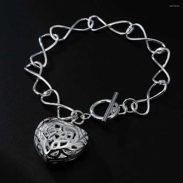 Bracelets à maillons plaqués argent pour femmes, belles breloques en forme de cœur, à la mode, bijoux de fête de mariage, cadeau d'amoureux, vente en gros