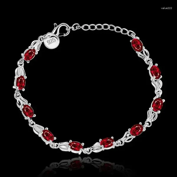 Bracelets à maillons plaqués argent pour femmes, vente en gros, bijoux à la mode, breloque, chaîne en strass rouge, vente en gros