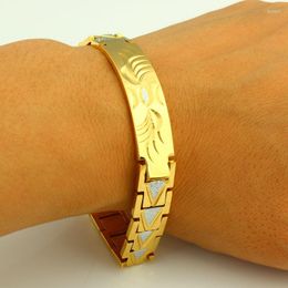 Link armbanden brede 7 mm gouden armband voor vrouwelijke mannen. Goud/verzilverde prachtige patroon Bangle Ethiopisch/Afrika/Arabische/India -sieraden