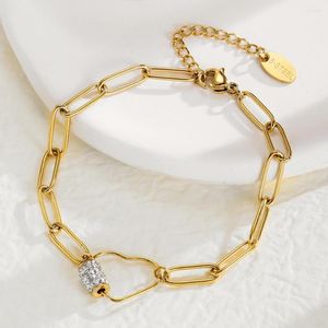 Link Armbanden Wild Free Fashion Gold kleur roestvrij staal voor vrouwen luxe zirkon hart esthetische sieraden