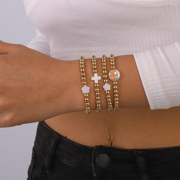 Pulseras de eslabones Pulsera con cuentas de viento Abeja Fresa Estrella de mar Estampado Perla Vintage para mujeres Joyería Regalo Boda Fiesta Compromiso