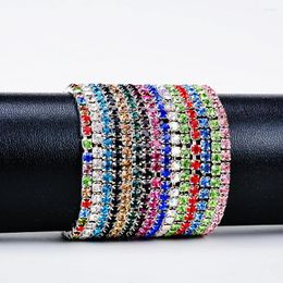 Link Armbanden WLP enkele rij kleurrijke volledige strass elastische armband voor vrouwen pulseras femme simple elegant bruiloft sieraden cadeau