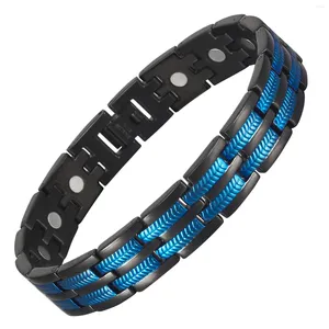 Bracelets à maillons Wollet Bracelet magnétique pour hommes plaqué bleu aimants de ligne moyenne en acier inoxydable réglage bijoux cadeau