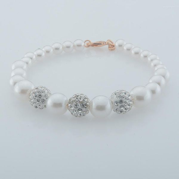 Bracelets à maillons pour femmes, perles de 10mm de large, cristal, couleur or Rose 585, Imitation de perles rondes