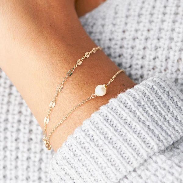 Bracelets à maillons en acier inoxydable pour femmes, chaîne à lèvres Simple, bijoux fins, fausses perles 316l