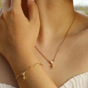 Link Armbanden Vrouwen Trendy Metalen Hanger Ketting Kettingen Goud Kleur CZ Steen Paperclip Rechthoek Komma Charm Bling Sieraden Polsbandje