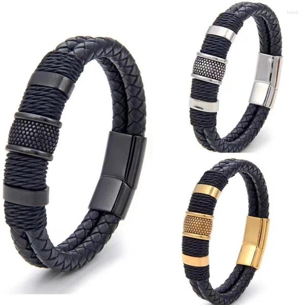 Bracelets à maillons en cuir tissé pour hommes, Style spécial, classique, en acier inoxydable, conception à Double couche, personnalisation à faire soi-même