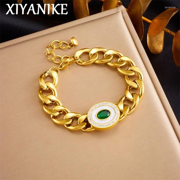 Bracelets de liaison xiyanike 316l Bracelet zircon vert de luxe en acier inoxydable pour femmes gold gold couleurs chaîne de bracelet
