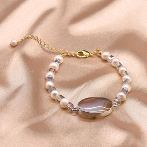 Link armbanden xlentag echte zoet water witte parels streng vintage natuursteen sieraden voor vrouwen feest boho cadeau vriend GB0187