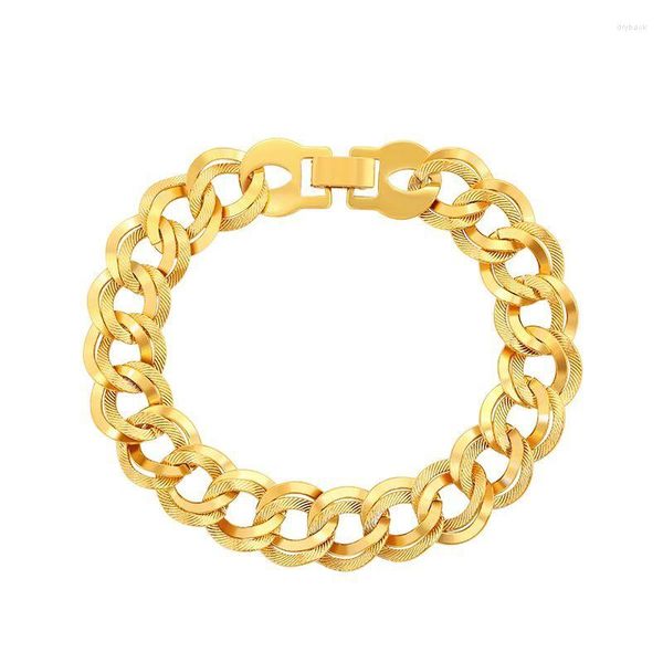 Bracelets à maillons XP Jewelry - ( 20 Cm X 13 Mm ) Plaqué Or Pur 2 Anneaux Larges Pour Hommes Femmes Mode Sans Nickel