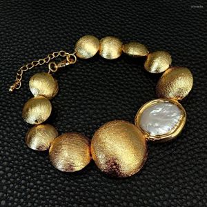 Bracelets à maillons Y.YING, pièce de monnaie blanche de culture, perle Keshi brossée, bijoux gradués à la mode
