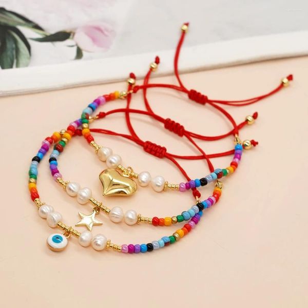 Pulseras de eslabones YASTYT Perlas con cuentas Color del arco iris Cuentas de semillas Corazón Estrella Ojo Colgantes Joyería hecha a mano Regalo para mujeres