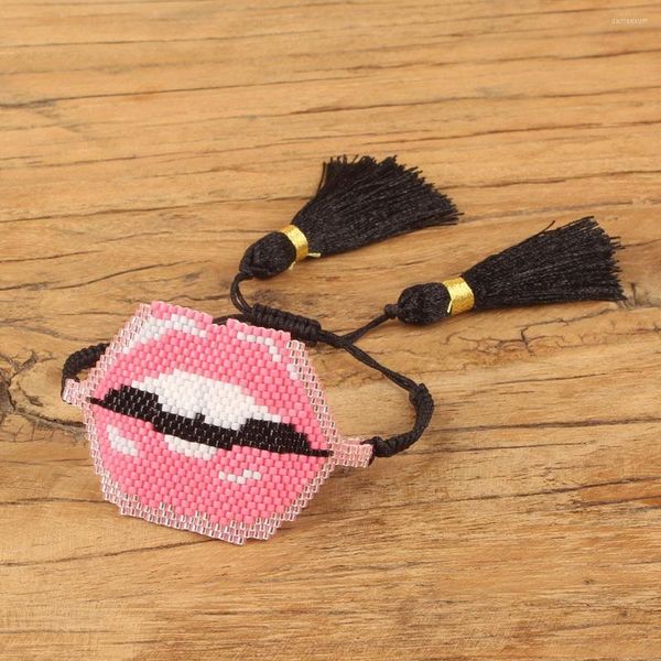 Bracelets à maillons YASTYT Style créatif rose Sexy lèvres tordues Bracelet chaîne tissée avec gland noir bijoux perles de cristal mode